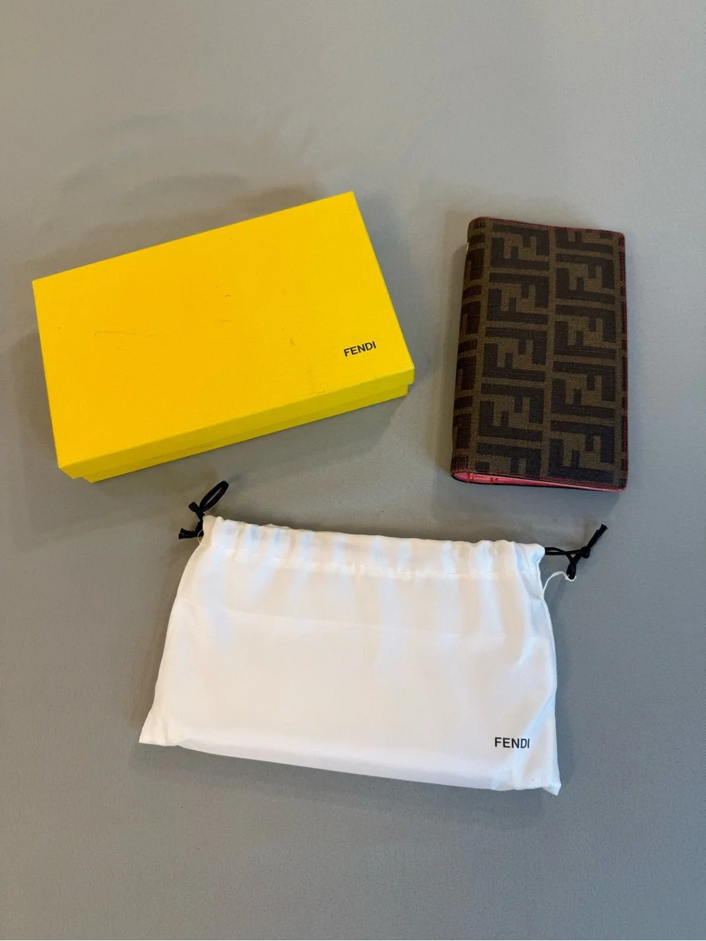 Fendi Wallet Brown FF Monogram Zucca Coated Canvas Pink Interior Box Dust Bag